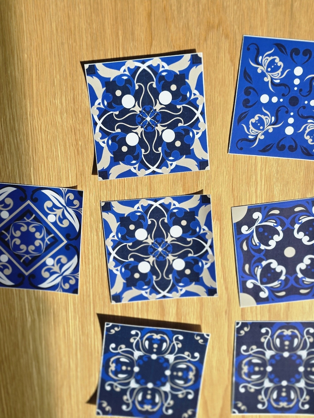 10 Blue Decorative Tile Sticker Set - Floral Moroccan Pattern